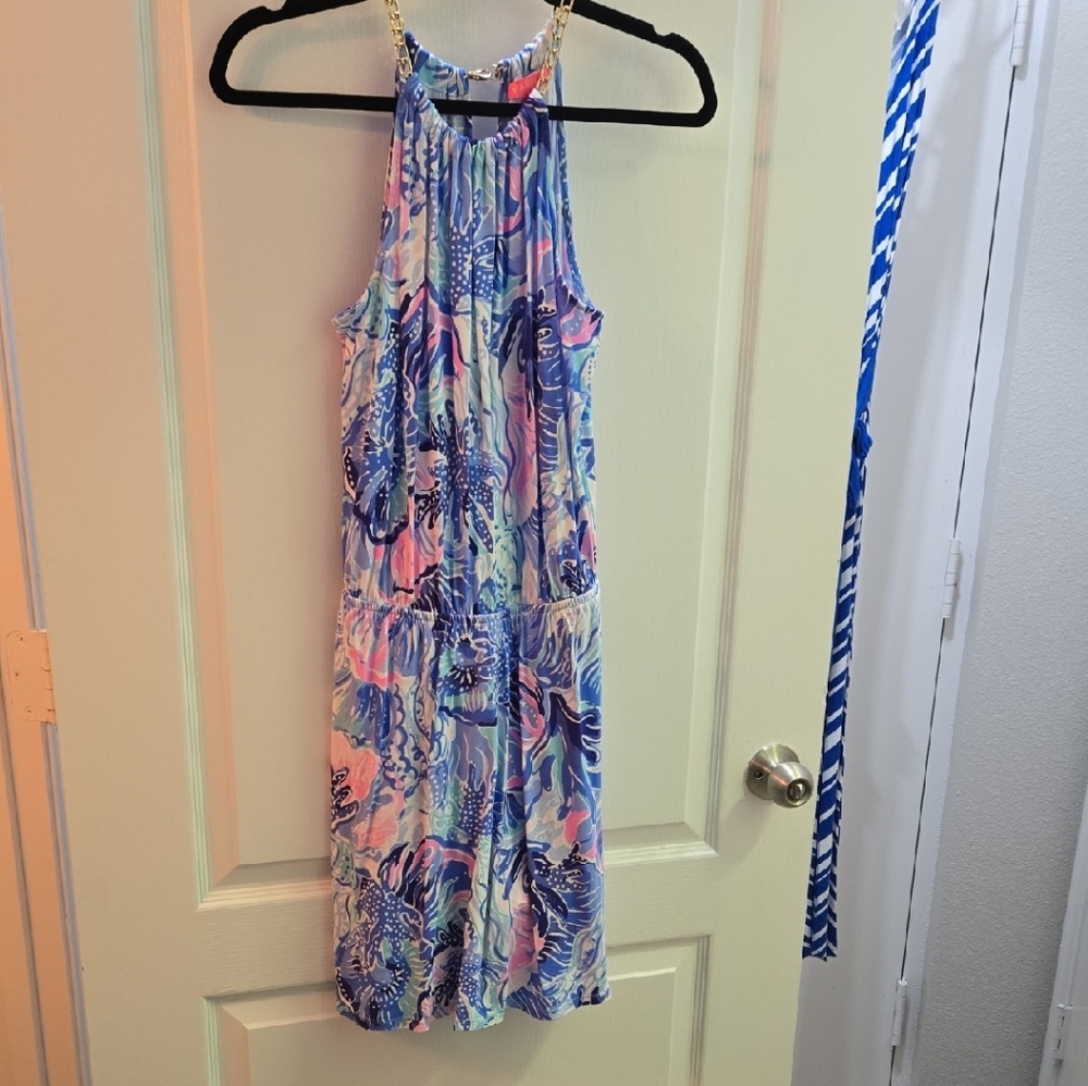 Lilly Pulitzer xs romper, Euc Colorful Sleeveless Dress with Chain Straps